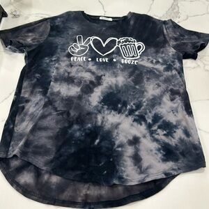 Kliegou Tie-Dye Grey Short‎ Sleeve Tee. Peace Love Booze Print. Size L (402)